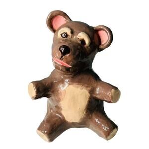 Vintage 6” Tall Brown Bear Figurine Hand Painted Signed 1981 Door Stopper Heavy